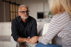 Two people talking about depression and relationships