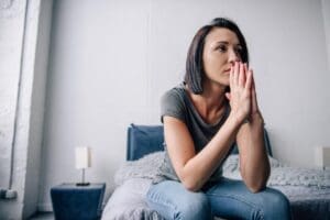 Person thinking about depression and anorexia