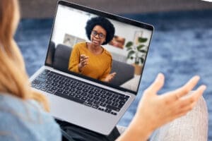 Person engaging in virtual therapy