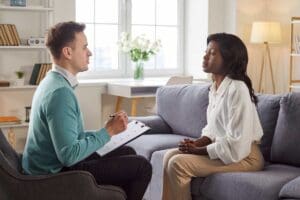 Two people at a dialectical behavior therapy session